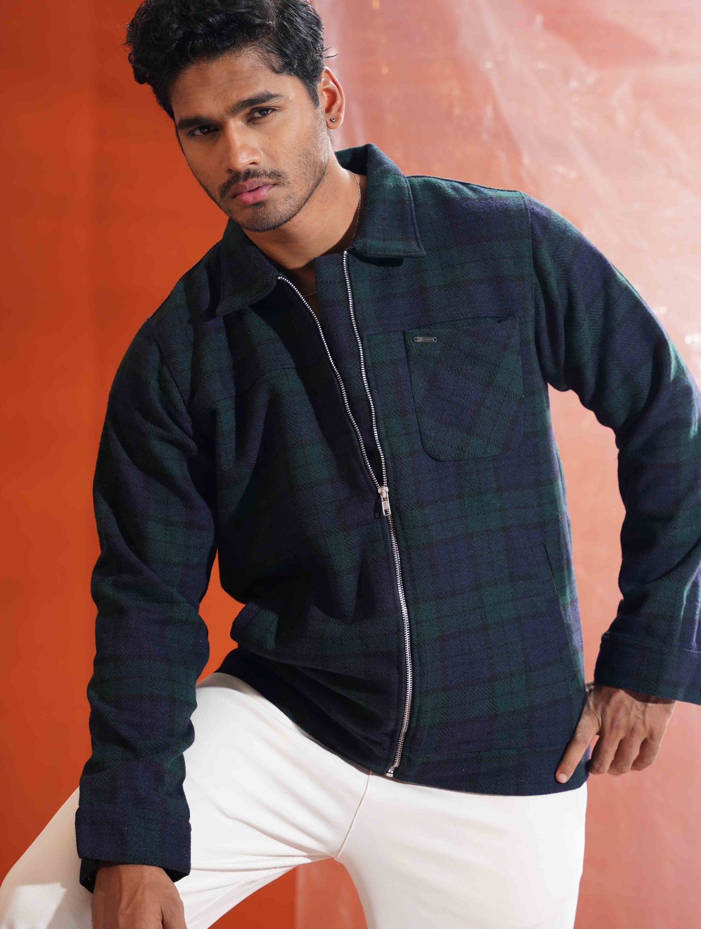 Castleton Green - Navy Blue Check flannel jacket