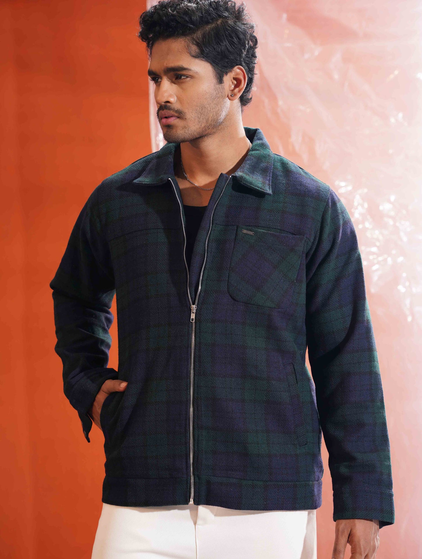 Castleton Green - Navy Blue Check flannel jacket
