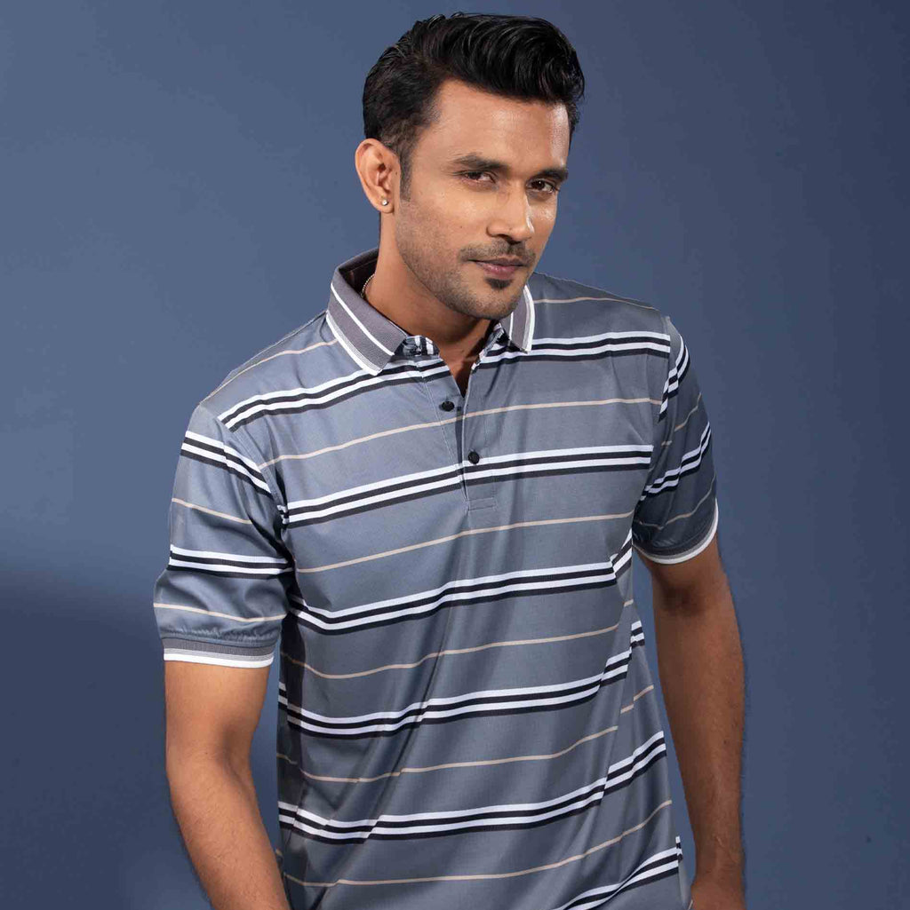 Lava grey stripe premium polo shirt
