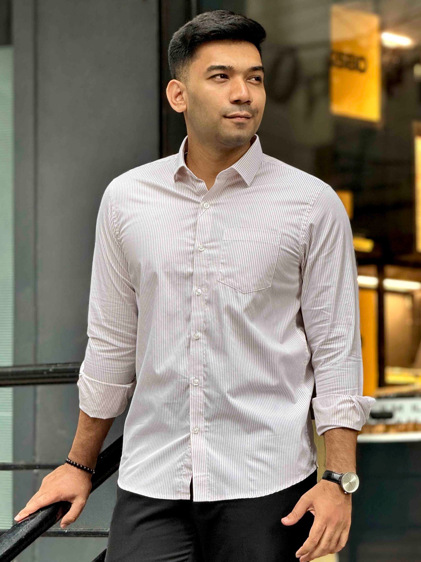 White base stripe formal full sleeve shirt