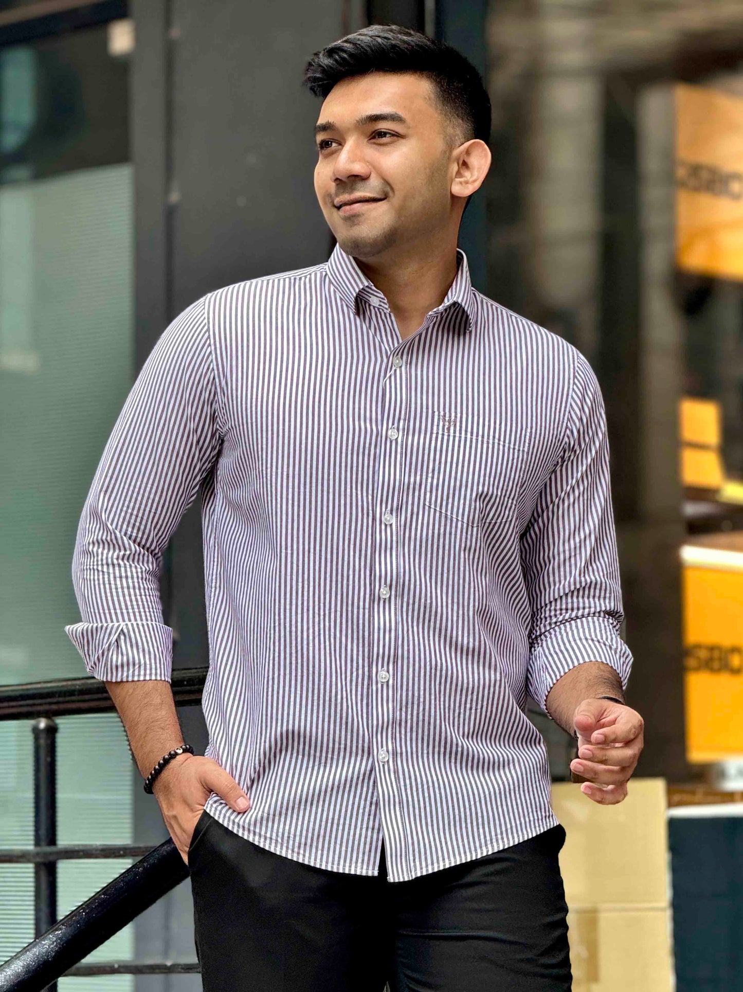 White jam stripe formal full sleeve shirt