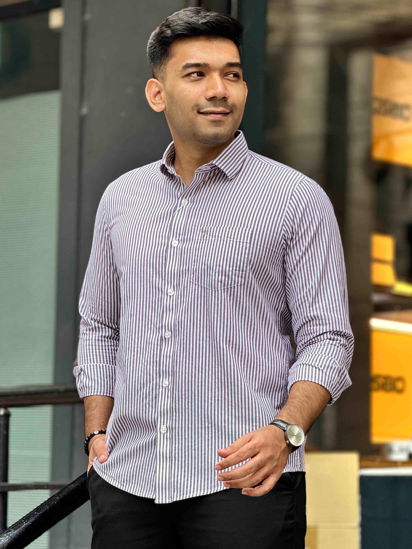 White jam stripe formal full sleeve shirt