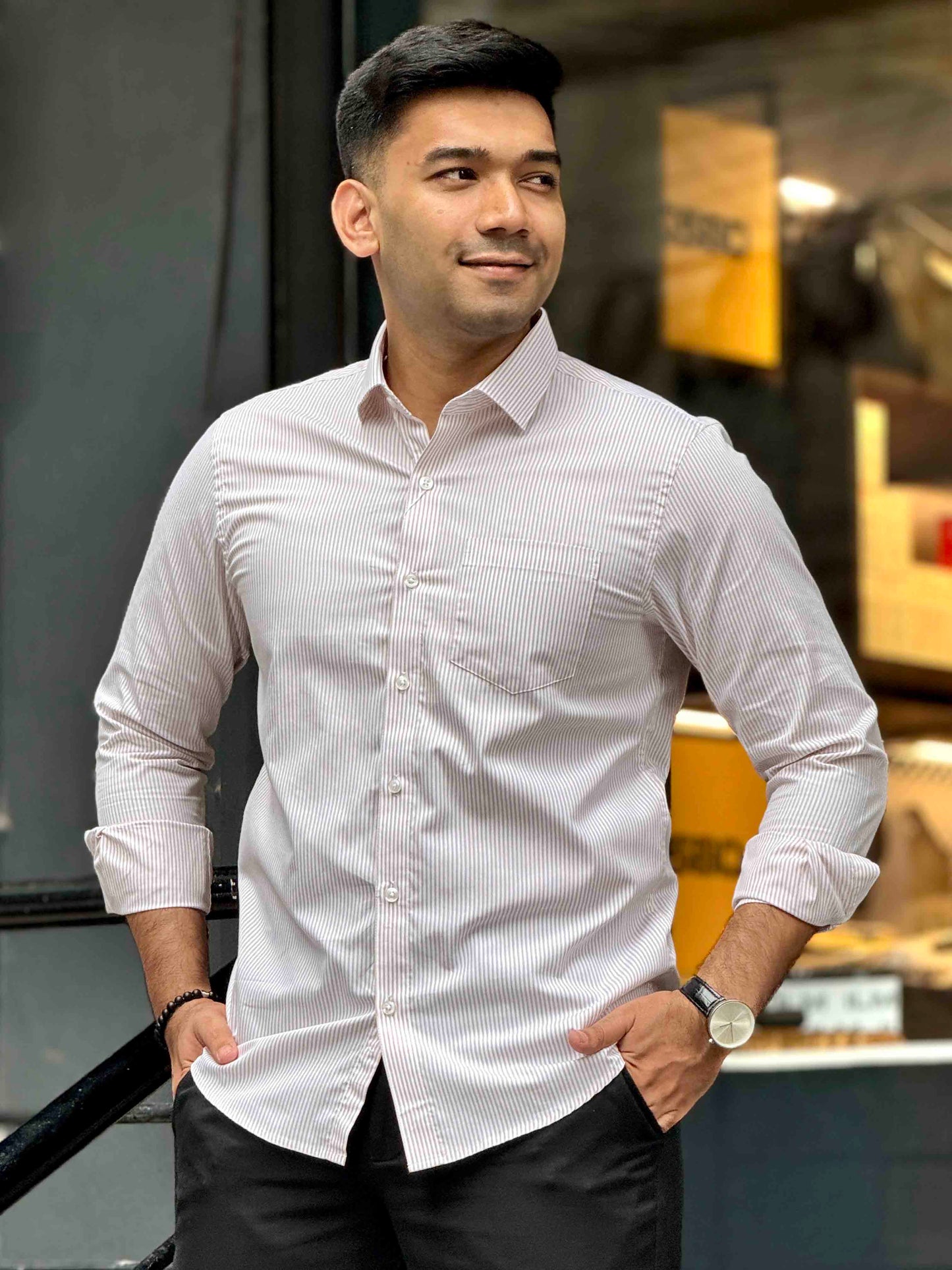 White base stripe formal full sleeve shirt