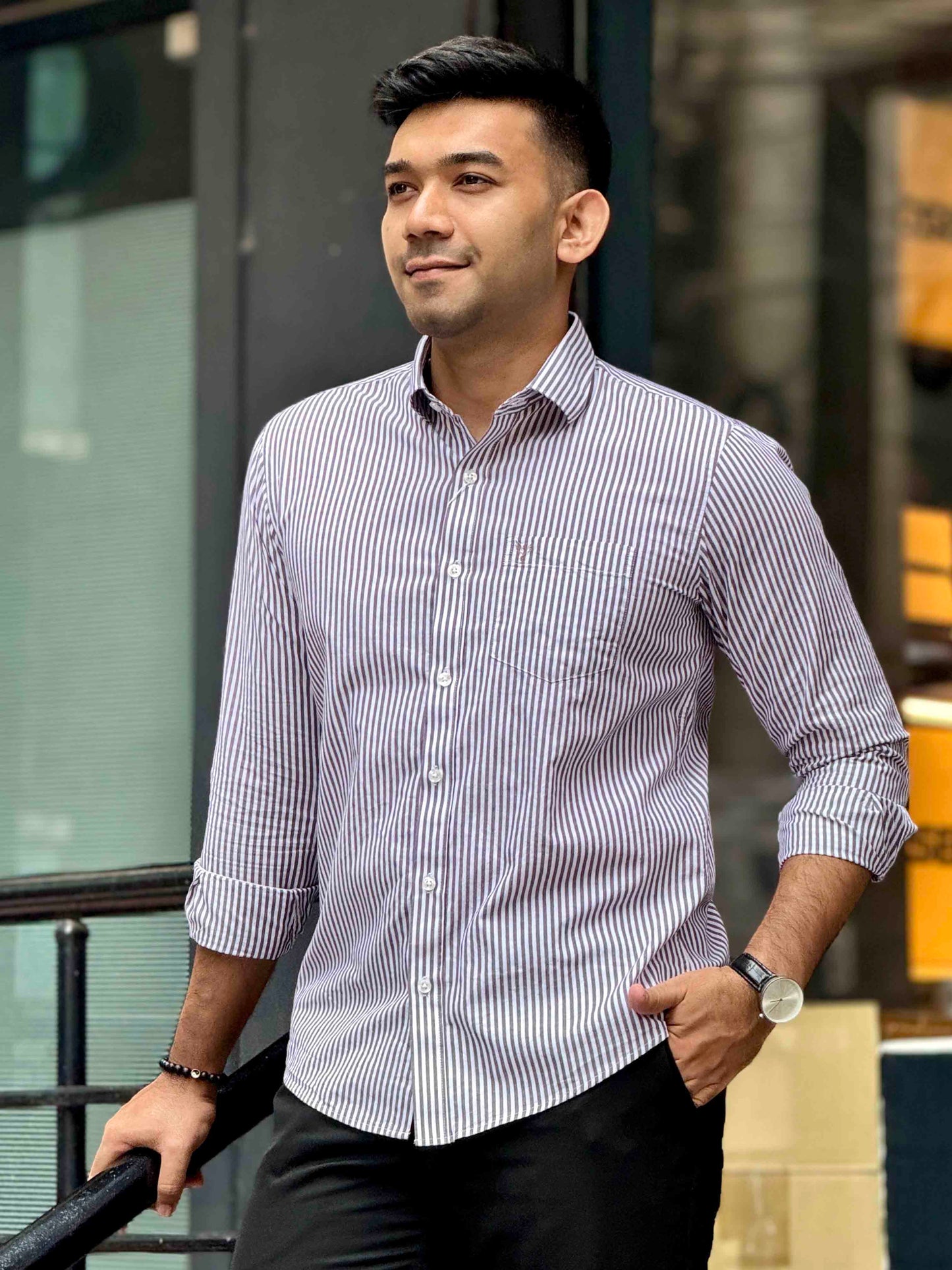 White jam stripe formal full sleeve shirt