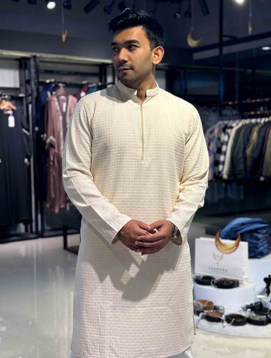 Sand Brown zipper design premium cotton panjabi