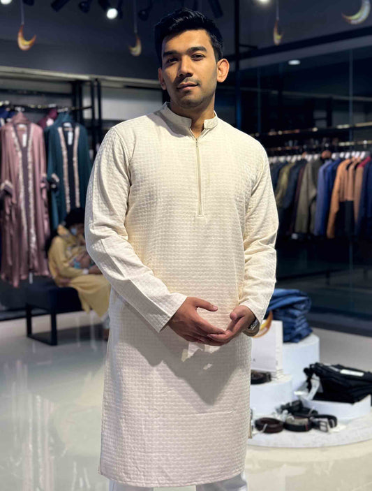 Sand Brown zipper design premium cotton panjabi