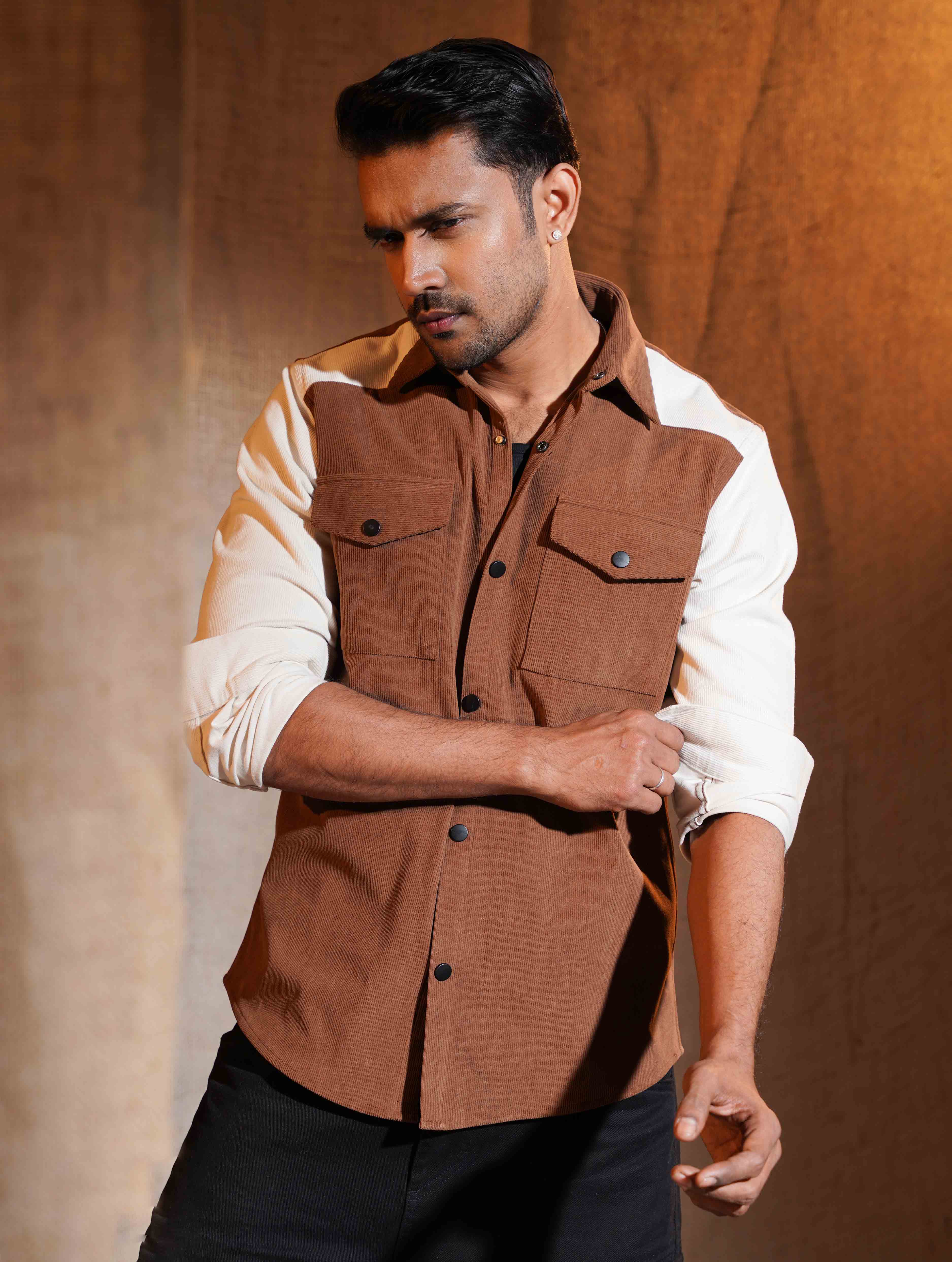 Brown Cream Contrast Premium Cord Shirt