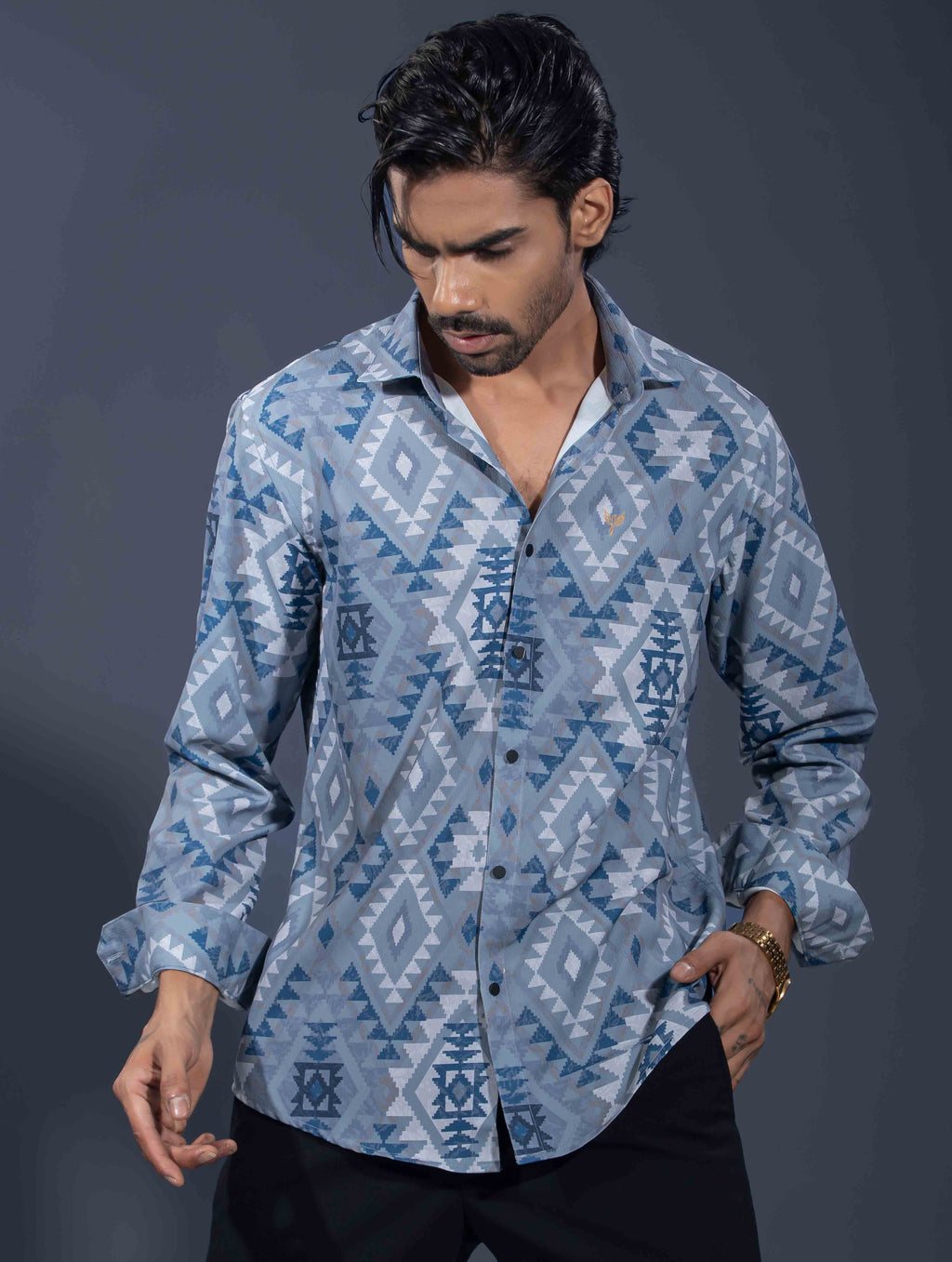 Grey Blue Pixel printed premium shirt