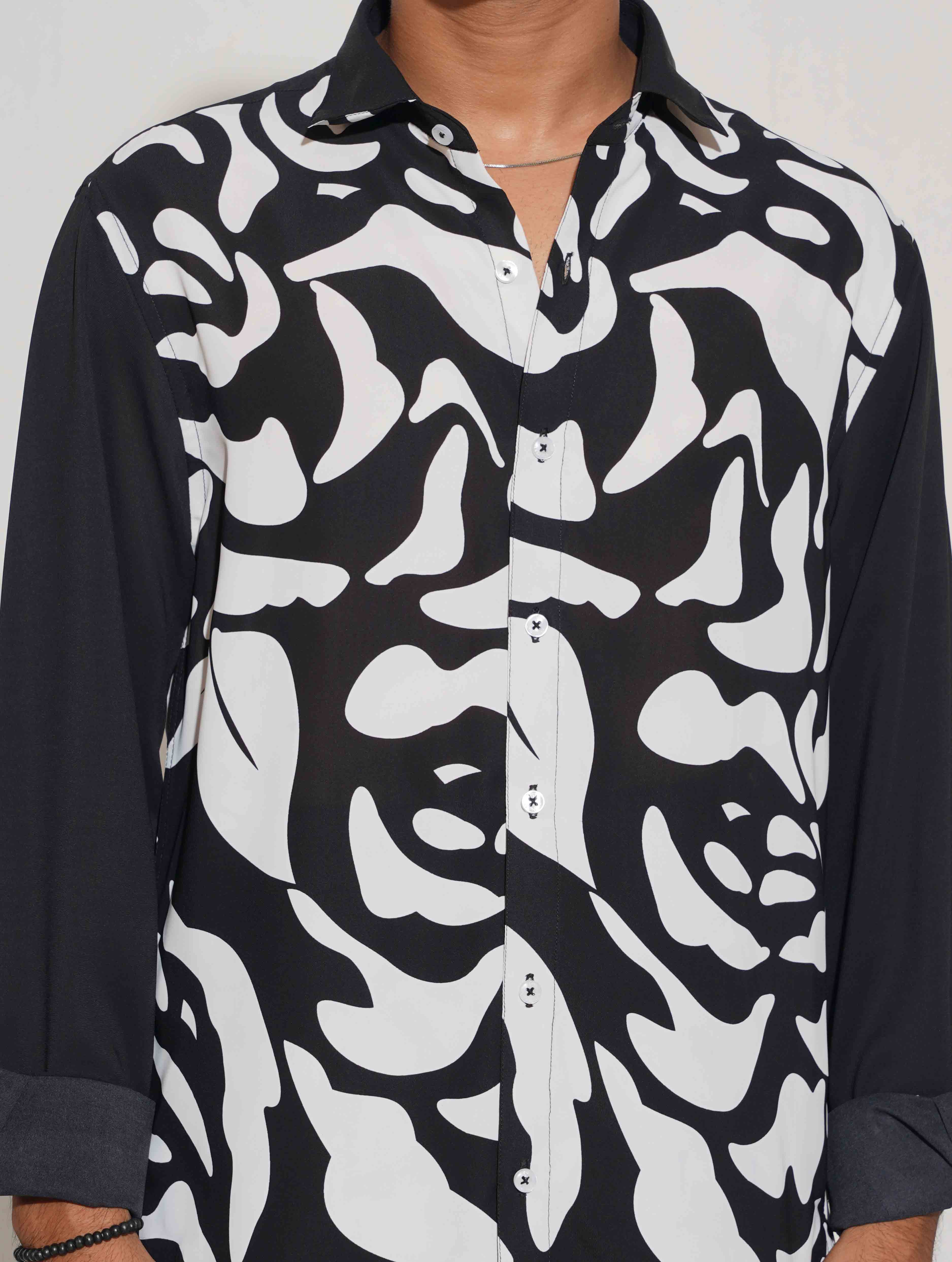Black white printed hand contrast full sleeve shirt