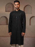Matte Black Texture Premium Cotton Panjabi