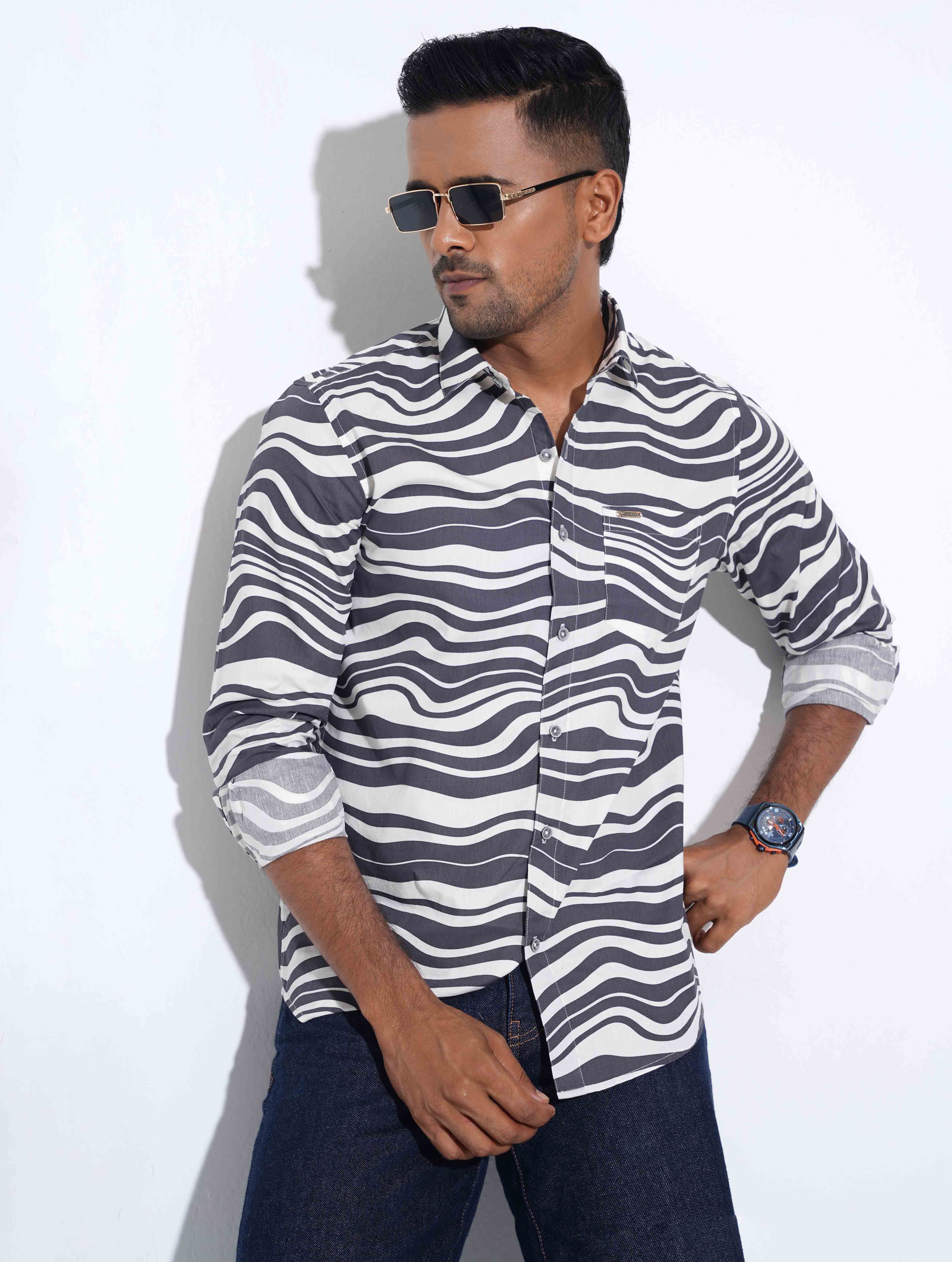 White Black Zebra printed full sleeve shirt