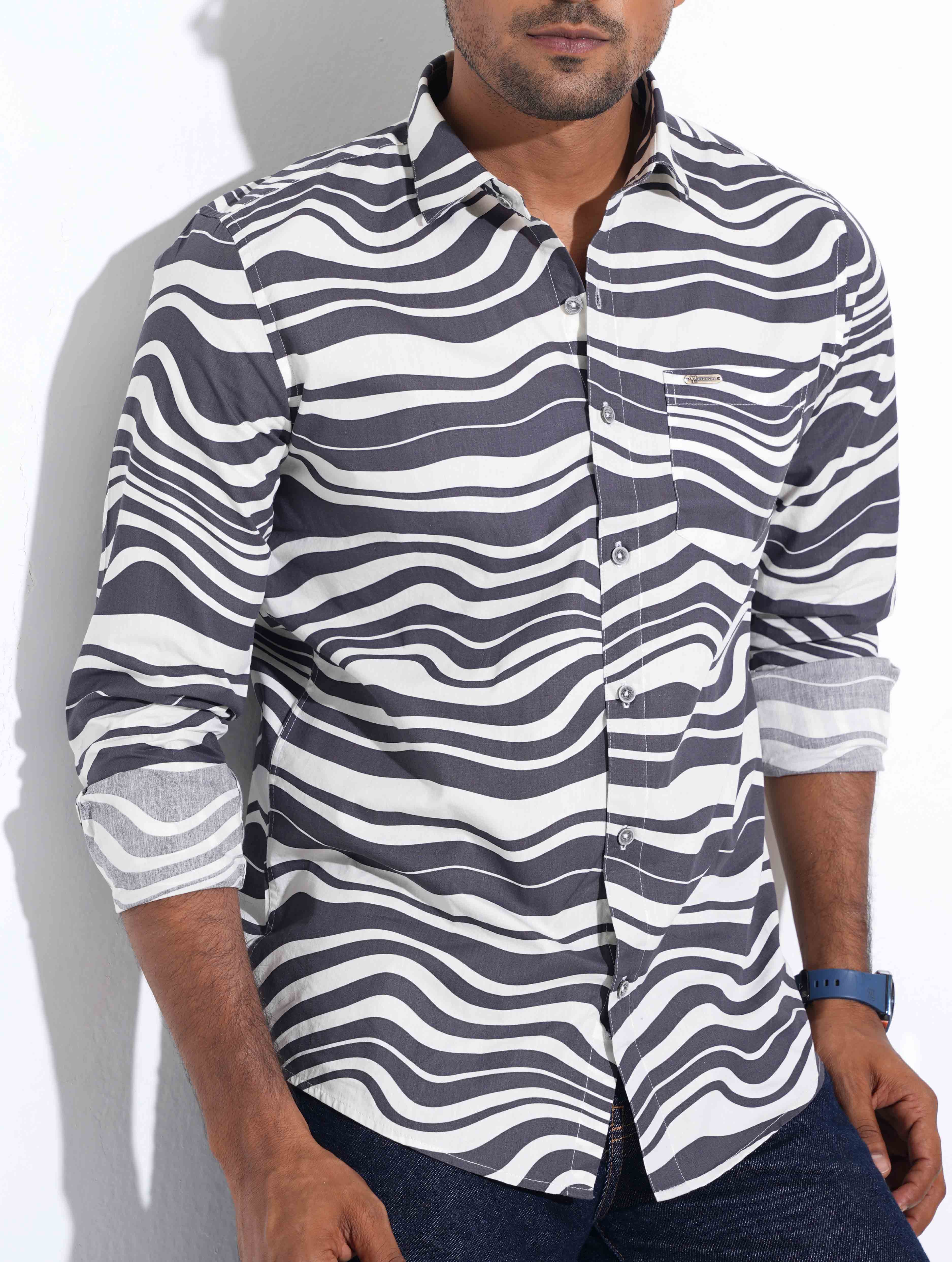 White Black Zebra printed full sleeve shirt