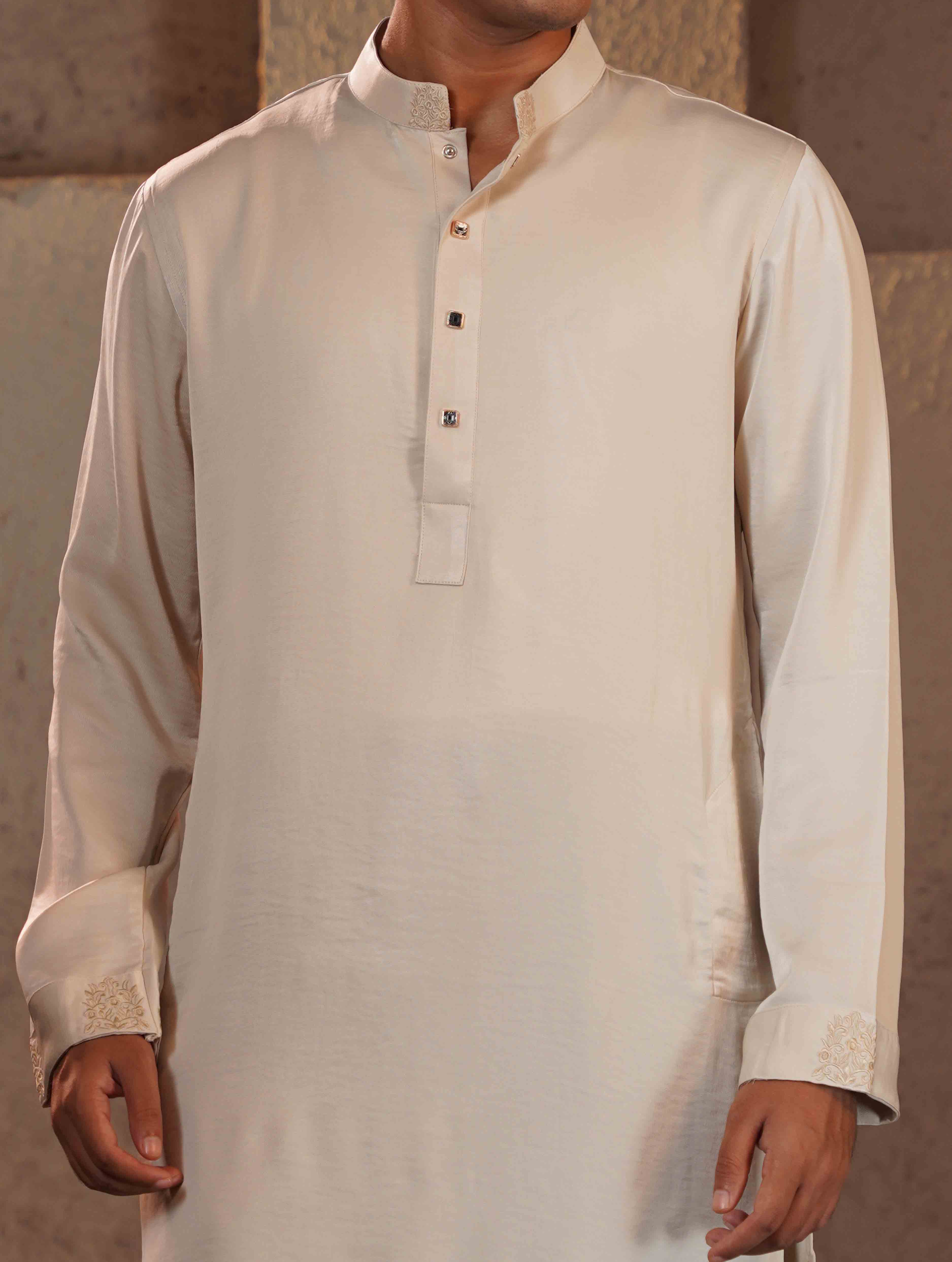 Bright Cream Embroidery premium Panjabi