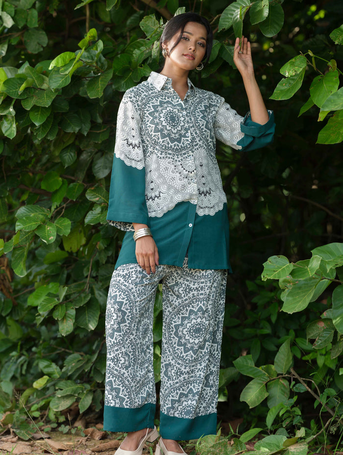 Green White Printed Co-Ord Set