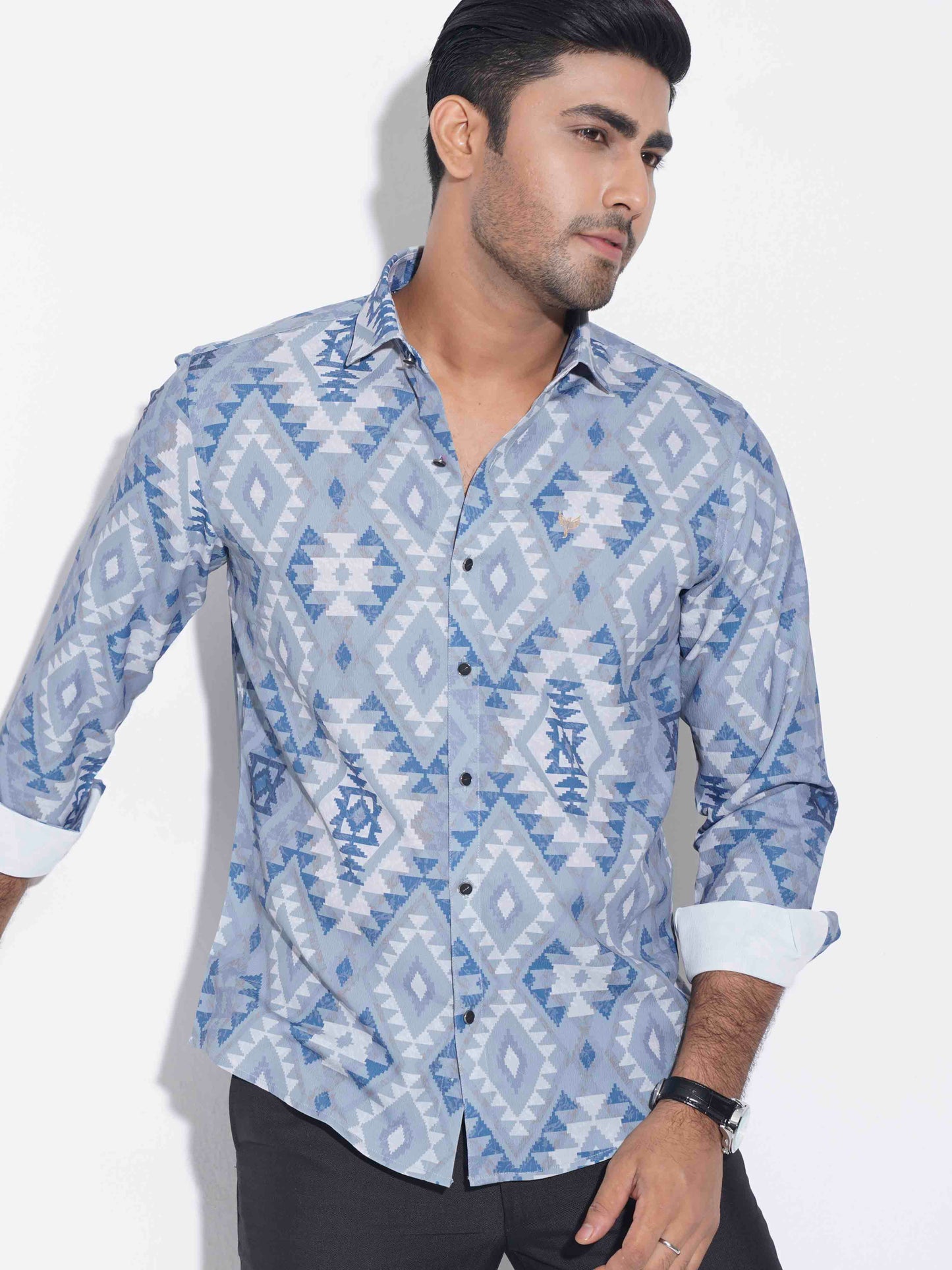 Grey Blue Pixel printed premium shirt