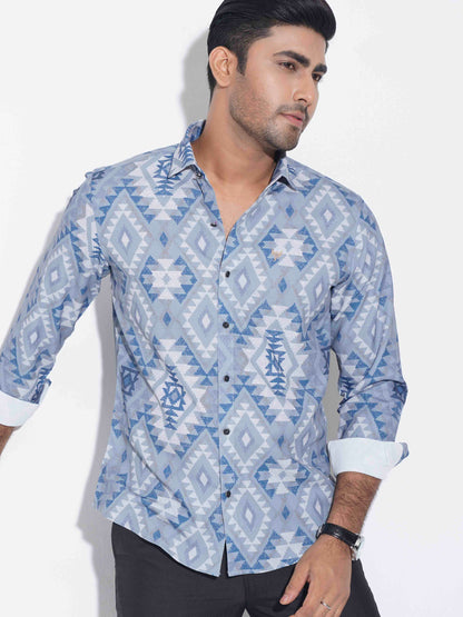 Grey Blue Pixel printed premium shirt