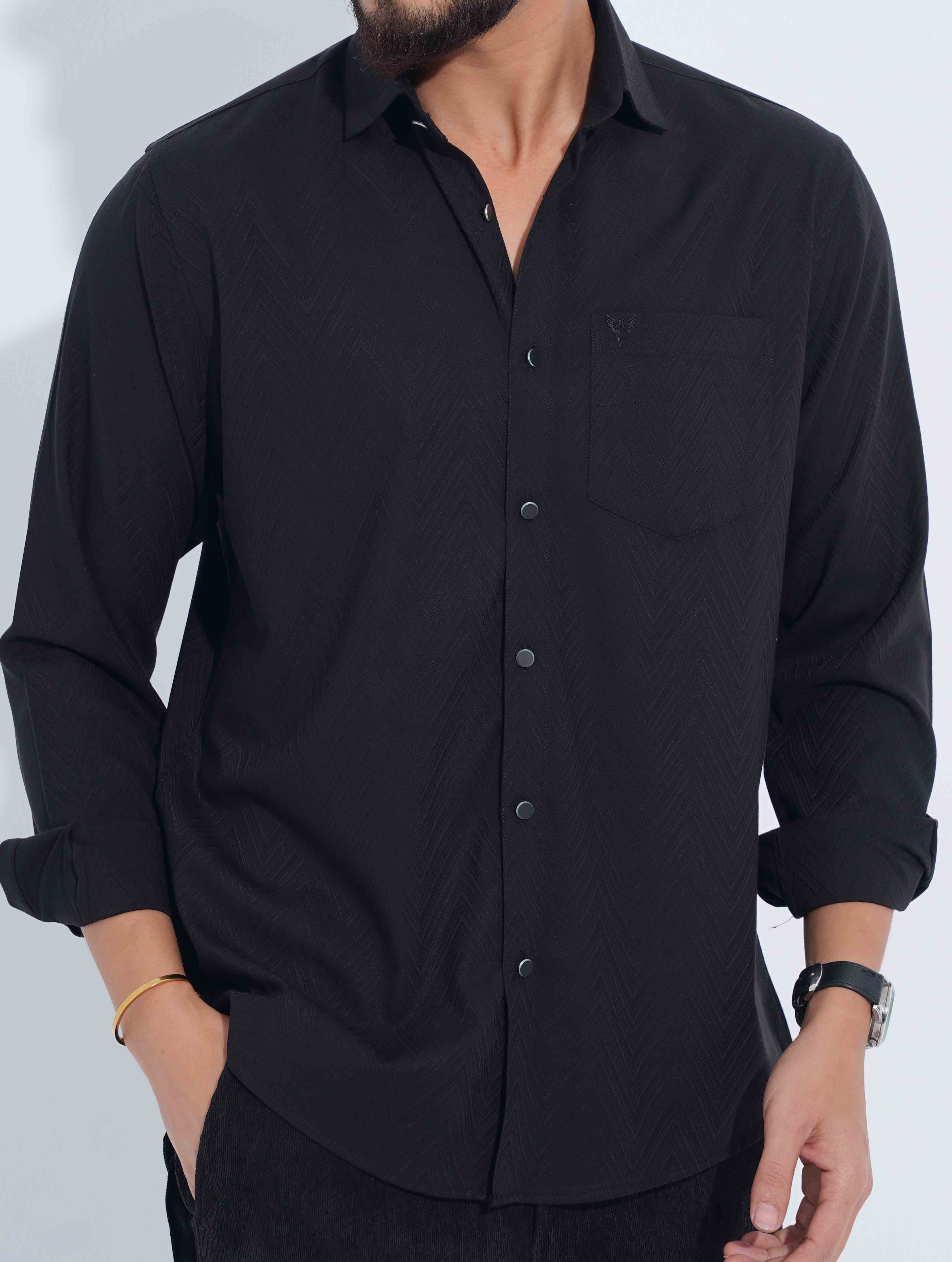 Black Zigzag Premium Bamboo Silk Shirt