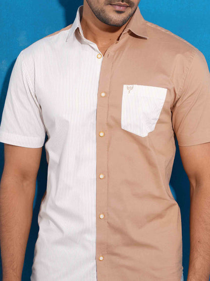 Tortilla brown stripe contrast half sleeve shirt