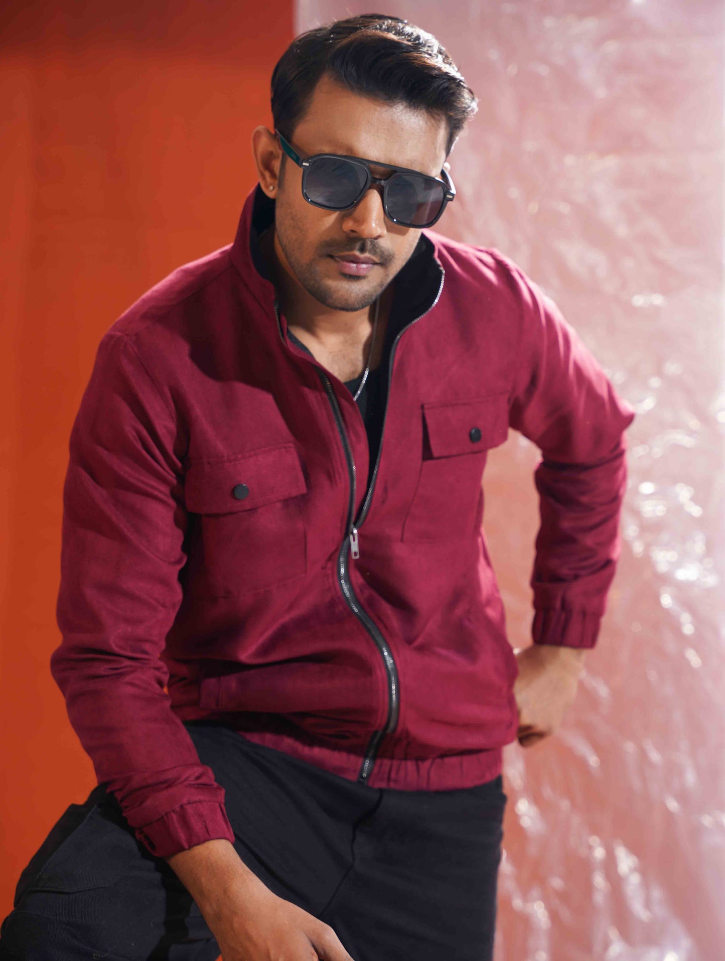 Maroon suede leather jacket