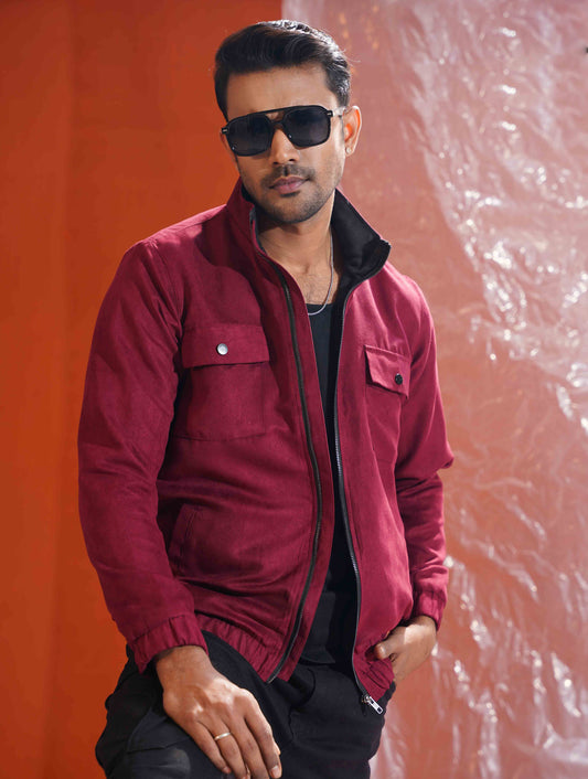 Maroon suede leather jacket