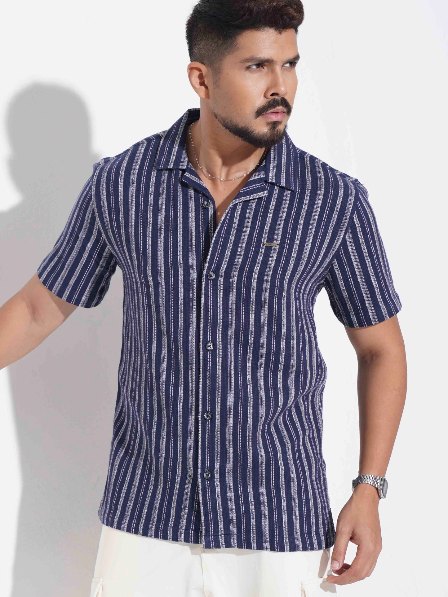 Midnight blue White Stripe remi cotton havana shirt